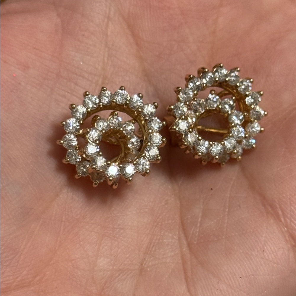 Gorgeous Old Fashion back clamp Swirl Sterling Silver 925 Crystal-Like Earrings